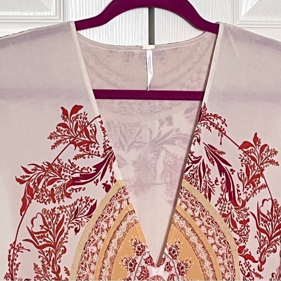 🌟HP🌟Free People Sunset Dreams Boho V-Neck Ruffled Bell Sleeve Tunic Top Medium - Picture 3 of 11